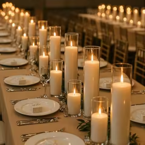 18 PCS Pillar White Candles in GlassHurricane Candles Wedding Cylinder Candle 3 Different Lengths 2 