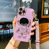 Casing iphone 11 Pro Max case iphone 11 iphone 11 Pro Electroplating Astronauts Holder Soft Case With Lanyard