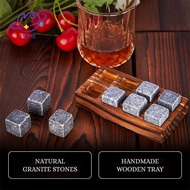 [mayhome] Whiskey Stones And Whiskey Glass Gift Set Of 4, For Men | Father's Day, 6 Granite Whiskey 