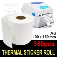 A6 Thermal Sticker Paper Roll | 350 PCS Waybill Stickers | 100 x 150 MM