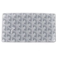 全新GOYARD Richelieu男士皮夾，PVC和皮革人字紋拼接，對折式，灰色和黃色，附原廠盒，法國製造