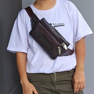 กระเป๋าคาดอก คาดเอว 5ช่องซิป ใบเล็กกะทัดรัด หนังPU อย่างดี แบรนด์ WOLVES ORIGINAL 100%