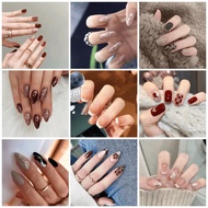 kuku palsu nail art + lem aesthetic wisuda 24pcs Polish Fake Nail Premium Wedding Nails art fake nai