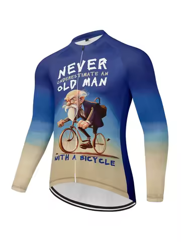 Men's Cycling Jersey Long Sleeve 3D-printed Old men Bike Jacket Top with 3 Rear Pockets Mountain Bik