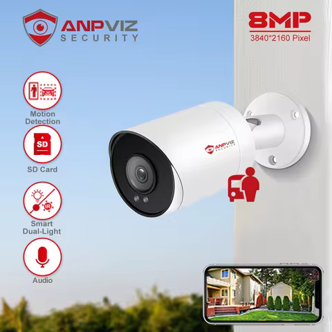 Anpviz 8MP POE IP Bullet Camera Outdoor 24/7 ColorVU 30m CCTV Video Surveillance IP67 SD Card H.265 