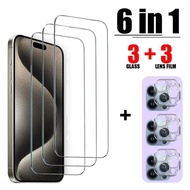 6in1 Screen Protectors for IPhone 15 13 12 Pro Max Mini Camera Lens Protector for IPhone 11 14 Pro MAX Full Cover Tempered Glass