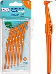 TEPE Interdental Brush Angle, Angled Dental Brush for Teeth Cleaning, Pack of 6, 0.45 mm, Extra-Small/Small Gaps, Orange, Size 1