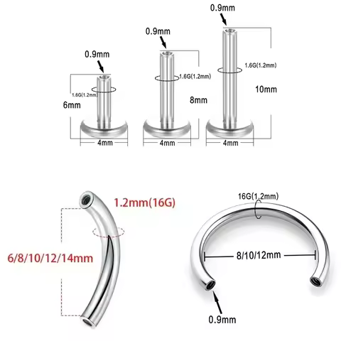 1/10Pcs F136 Titanium Double headed Internal Thread Piercing eyebrow Curved Rod Ear Lips C-shaped Bo