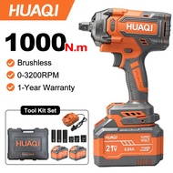 HUAQI 21V 1000Nm Brushless Cordless Impact Wrench 1/2" Electric Wrench Heavy Duty HQ-WD1000