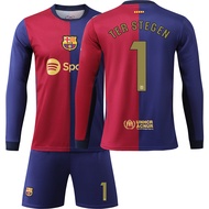 2024-2025แขนยาวเสื้อแข่งฟุตบอลหมายเลข9 Lewandowski หมายเลข8 Pedri No. 6 Garvey No. 10 Messi No. 19 Y