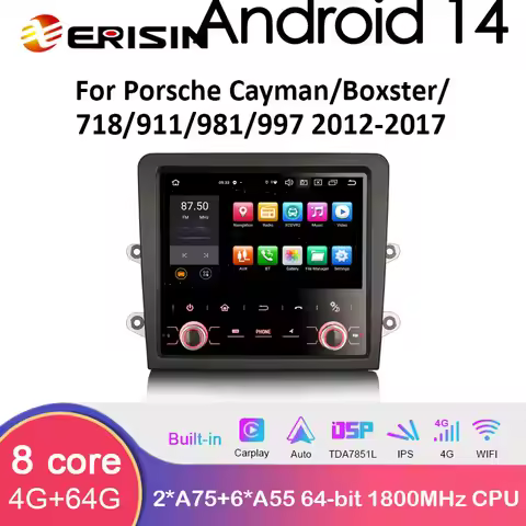Erisin ES8559C 7" IPS DSP Android 14.0 Car Multimedia For Porsche Cayman/Boxster/718/911/981/997 Wir