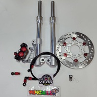 กระบอกโช้ค ตัดแกน 2.5 + ขาปั๊มCNC + ปั๊มงานCNCแทน ดำหมุดแดง +  จาน ZERN8.1 เงินหมุดแดง + สายเบรค ZER