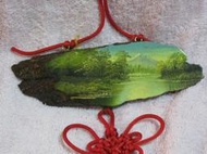 [台灣製造] 復古手工個性 菊花木山水油畫中國結吊飾 1314