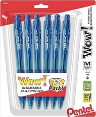 Pentel® WOW!™ Retractable Ballpoint Pens, Medium Point, 1.0 mm, Blue Barrel, Blue Ink, Pack Of 12