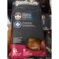 Goodnites Xl Diaper 9counts Fits size 95-140+LBS 43-64+kg imported from USA/Canada overnight diaper 