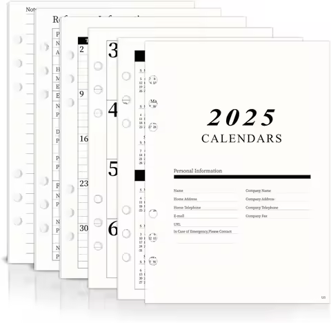 2025 A5 Weekly & Monthly Planner Binder Refill Insert - 5.8"x8.3", 100GSM Paper, 6 Hole Punched for 