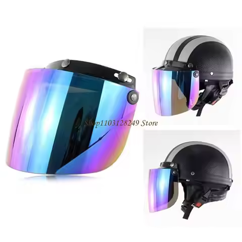 N5KD Motorcycle Helmets Bubble visors 3-Snap Design Up Down Open Face visors Lens Gift for Motorcros