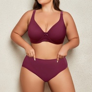 Softrhyme Plus Size Lingerie Set For Women Big Size Wired Underwear Set Plain Unlined Thin Bra And P