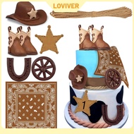 Western Cowboy Cake Topper Cake Inserts Versatile Horseshoe Wheel Scarf Cupcake Topper for New Year 