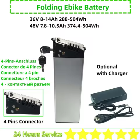 Folding E-bike Battery 36V 7.8Ah 8.8Ah 10Ah 10.4Ah 11.6Ah 14Ah 48V Li-ion Battery with Charger for A