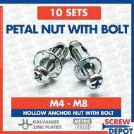 10SETS M4-M8 Petal Nut with Bolt / Jack Nut with Bolt Screw / Butterfly Hollow Wall / Screw Depot