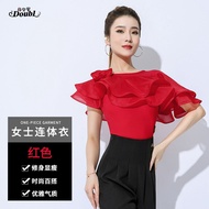 โมเดิร์นเต้นรํามืออาชีพสวมใส่ผู้หญิงสไตล์ใหม่ลูกไม้แขนสั้น Waltz Tango Foxtrot Quickstep ชุดเต้นรํา