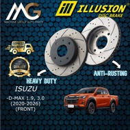 ILLUSION ISUZU D-MAX 1.9, 3.0 (2020~2026), FRONT (DEPAN) DISC BRAKE ROTOR SPORT SLOTTED & DRILLED DM