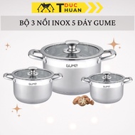 Set of 3 Korean Gume 5-bottom stainless steel pots, sizes 18cm, 20cm, 28cm - DT HOME