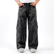 Gizmo - Black Barba Baggy Jeans Cargo Pants Denim Long Korean Style Unisex
