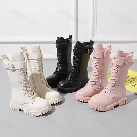 Children Knee Length Boots New 2025 Autumn British Kids Zipper Comfortable Non Slip Solid Color Long