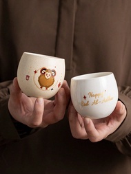 1ชิ้น แก้วเซรามิกคุณภาพสูง, แก้วกาแฟดินเผาหยาบ, แก้วเอสเพรสโซ่ดินเผาสไตล์ตะวันออกกลางหยาบ, ของขวัญเซ