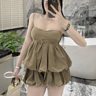 Women's top and skirt set, 2-piece shirt mixed with cute puffy skirt C457