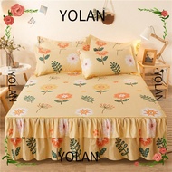 YOLANDAGOODS Double Lace Bed Skirt Three-piece Set, 120/150/180CM Floral Printed 3in1 Bedsheet Set, 