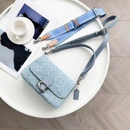 💜Brand New🏆COACH Soft Tabby 26 Embossed Denim Mini Bag, Baby Sky Blue