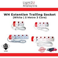 WH Extension Wire Trailing Socket 5Meter 3Core (SIRIM)(White) - Extension Wire Socket