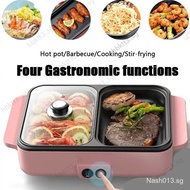 Bbq Grill + Hot Pot Electric Purpose Steamboat Hotpot 2-in-1 Cooker Multi Mini Portable Family Dinne