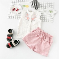 Summer new sweet little baby suits Korean girls in two-piece embroidered sleeveless shirt shorts tud