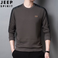 JEEP SPIRIT เสื้อกันหนาวผู้ชายคอกลมสำรองเดี่ยวสวมเสื้อกันหนาวเสื้อยืดผ้าฝ้ายสีดำเสื้อกันหนาว