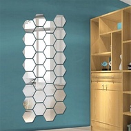 [PANDHY'S] 6/12Pcs 3D Mirror Wall Sticker Home Decor Hexagon Decorations DIY Removable Living-Room Decal Art Ornaments For Home