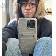 Premium Alligator Leather Solid Color Card Holder Suitable For iPhone 16 15 14 13 12 Pro Max i15 i16