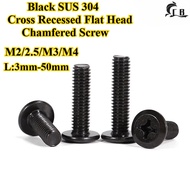 [CB-SZDB] Black SUS304, Cross Flat Head Chamfer Screw M2/2.5/M3/M4 Furniture Screw, Phillips Chamfer