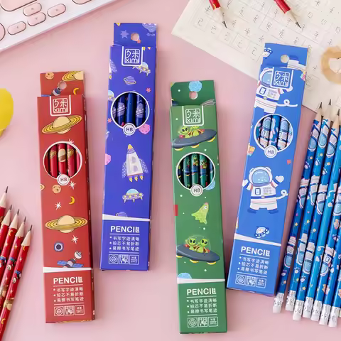 10Pcs Space HB Pencils with Erasers, Cartoon Planet Writing Pencils for Kids Students School Station