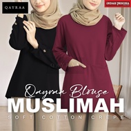 QAYRAA Lily Muslimah Pocket & Button Modern Moscrepe Long Sleeves Blouse - Size 36-46