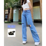 Celana Kulot Jeans Wanita Sobek Lutut Celana Kulot Jeans Wanita Sobek Destroy Lutut Nessa / celana k