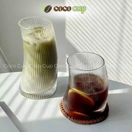 Curved Striped Glass Cup 350ml/550ml, Matcha Drinking Cup, Coffee Cup, Drink Decoration Cup - Coco C