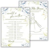 Floral Bridal Shower Game Cards, Guess The Dress Activity with Would She Rather Questions, Blue Hydr