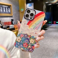 【ATINA】 iPhone手机壳 苹果手机壳 iPhone15手机壳 iPhone保护壳 Luxury Rainbow Flower Glitter Phone Case For iPhone 15 Pro Max 14 13 12 11 Pro Max With Diamond Camera Protector Bum