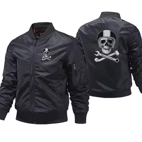 Motorcycle With Skull Helmet Wrench Biker Cafe Racer Skull Thick Winter Military Motorcycle Jackets 