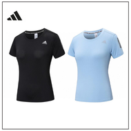 [LOCAL SELLER] Adidas_3 Stripes Round Neck T Shirts Sweat Shirt Tops for Women Gym Yoga Shirts Perempuan Baju Sukan Sekolah_Adidas_Dri Fit Sport Shirt 运动上衣 (T5122)