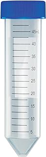 Globe Scientific 6288 Polypropylene Centrifuge Tube with Attached Blue Flat Top Screw Cap, Sterile, Printed Graduation, Bag Pack, 50mL Capacity (Case of 500)